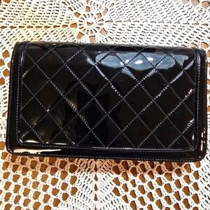 Ande" Black Quilted Patent Leather Clutch, women's vintage purse